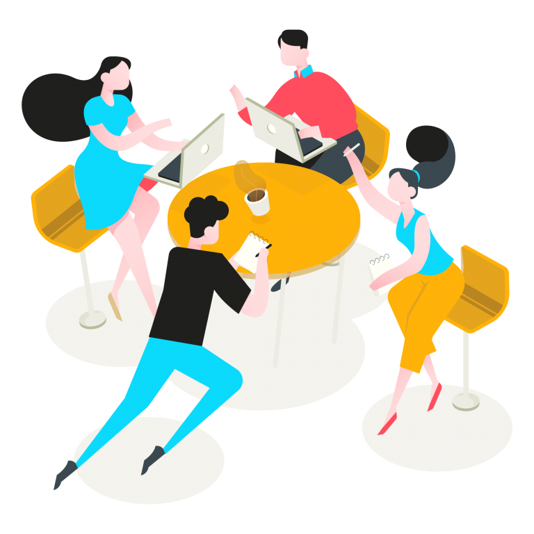 Cartoon of people working at Innovating Society.