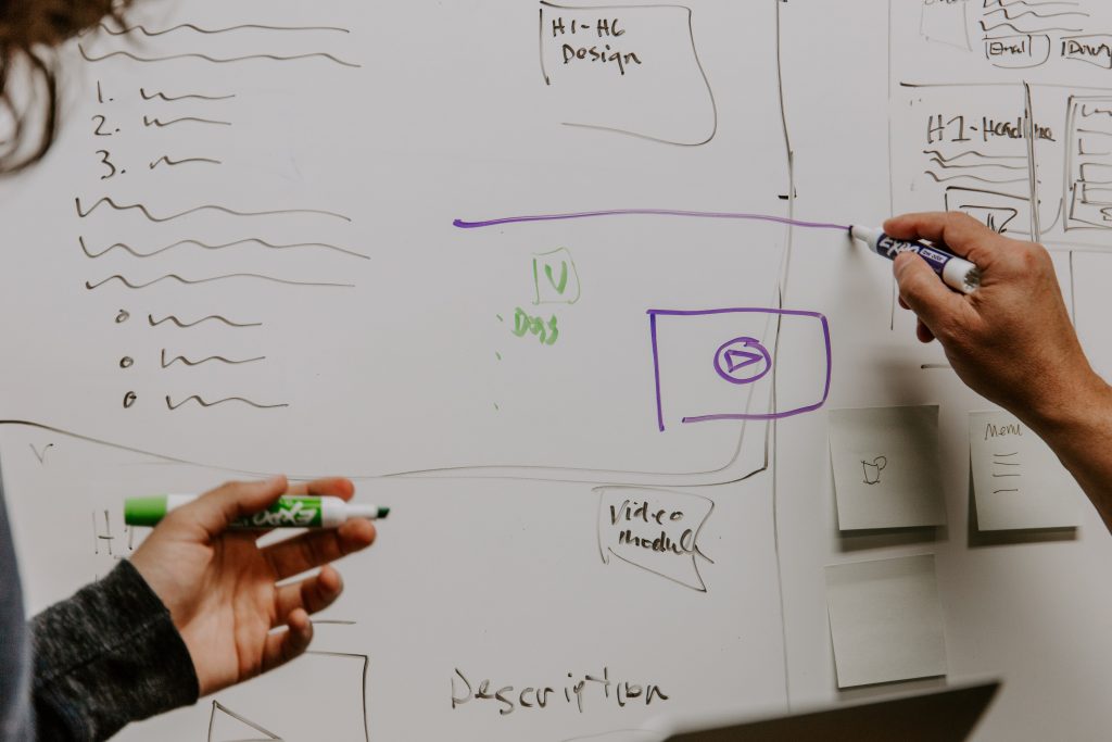 hands and whiteboard showing collaboration
